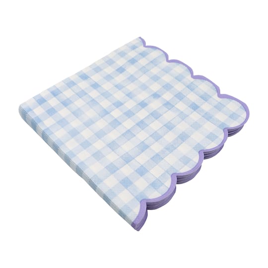 White Gingham Scallop Lunch Napkins